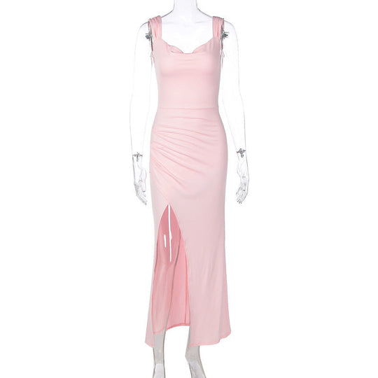 Damen Figurbetontes Maxi-Kleid mit elegantem Schlitz und Raffungen