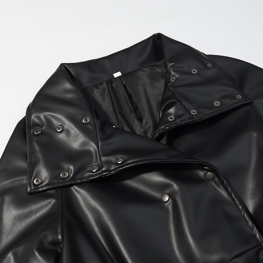 Damen Wasserabweisende Parka‑Jacke aus Kunstleder mit hohem Stehkragen und Tunnelzugtaillierung Shop Nory