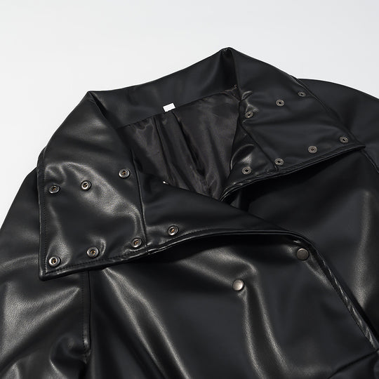 Damen Wasserabweisende Parka‑Jacke aus Kunstleder mit hohem Stehkragen und Tunnelzugtaillierung Shop Nory