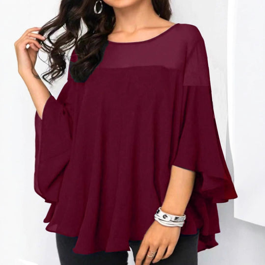 Damen Weites Chiffon-Tunika-Top mit transparentem Einsatz und Flügelärmeln Shop Nory