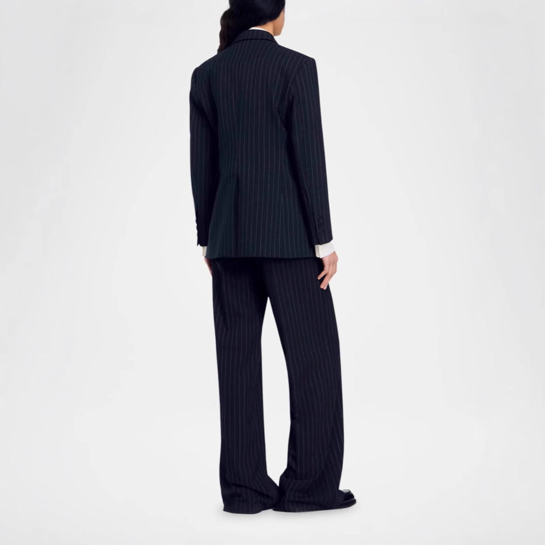 Damen Zweireihiger Nadelstreifen-Hosenanzug mit Oversize-Blazer und weitem Bundfaltenhose Shop Nory