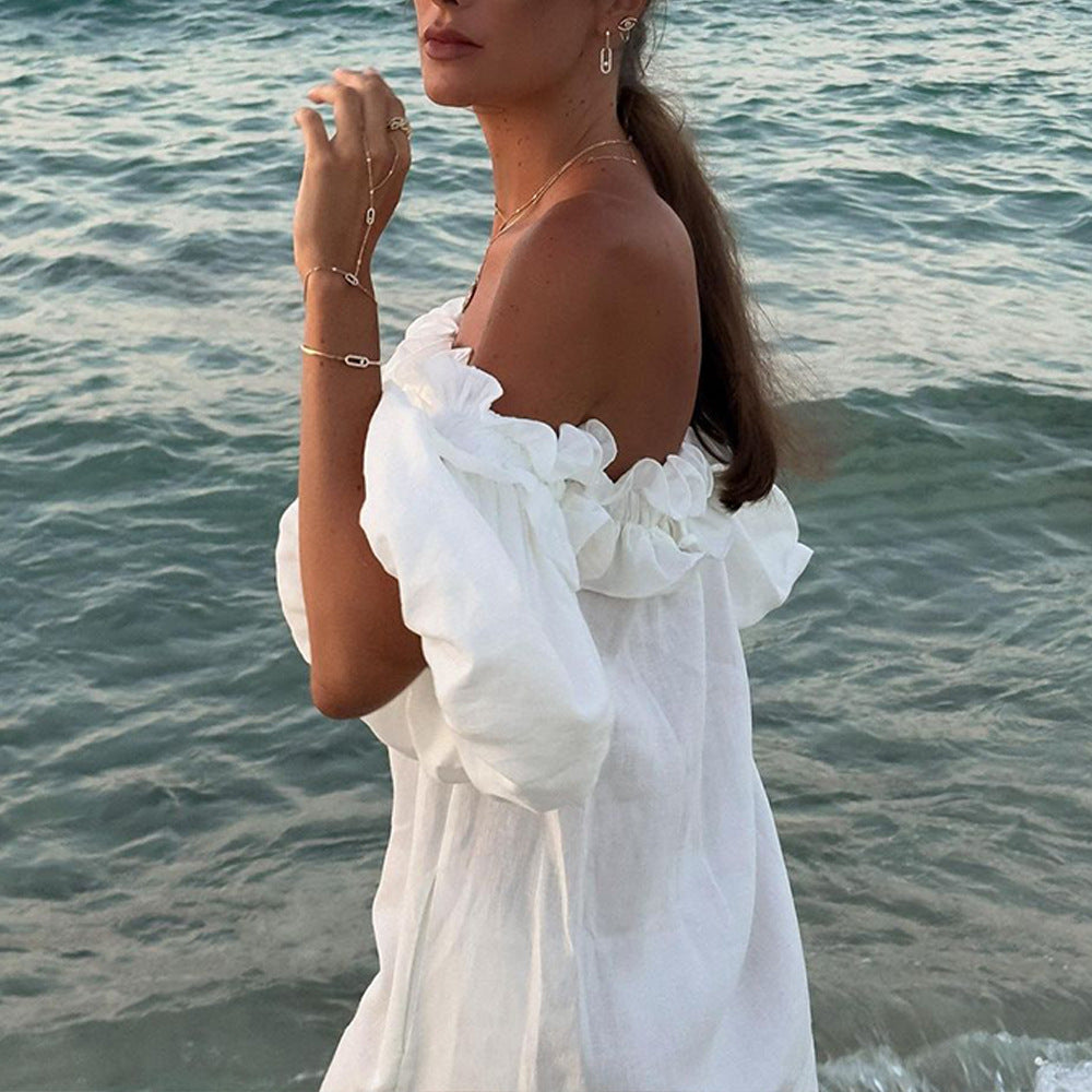 Damen Off-Shoulder Sommerkleid mit Rüschendetails