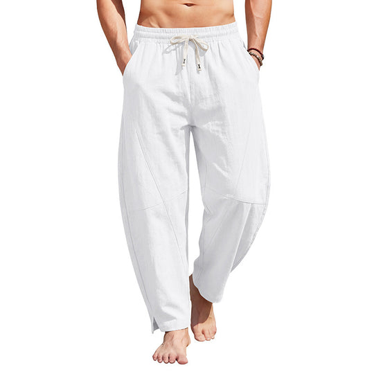 Herren knöchellange Freizeithose aus Leinenmix mit elastischem Kordelbund und seitlichen Schlitzen Shop Nory