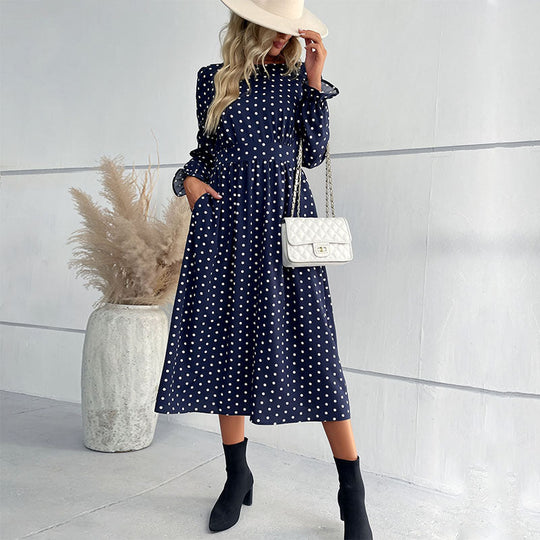 Damen Gepunktetes Midikleid mit geraffter Taille und Ballonärmeln Shop Nory