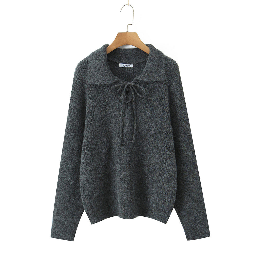 Damen Kuscheliger Strickpullover mit breitem Polokragen und Kordelbindung Shop Nory