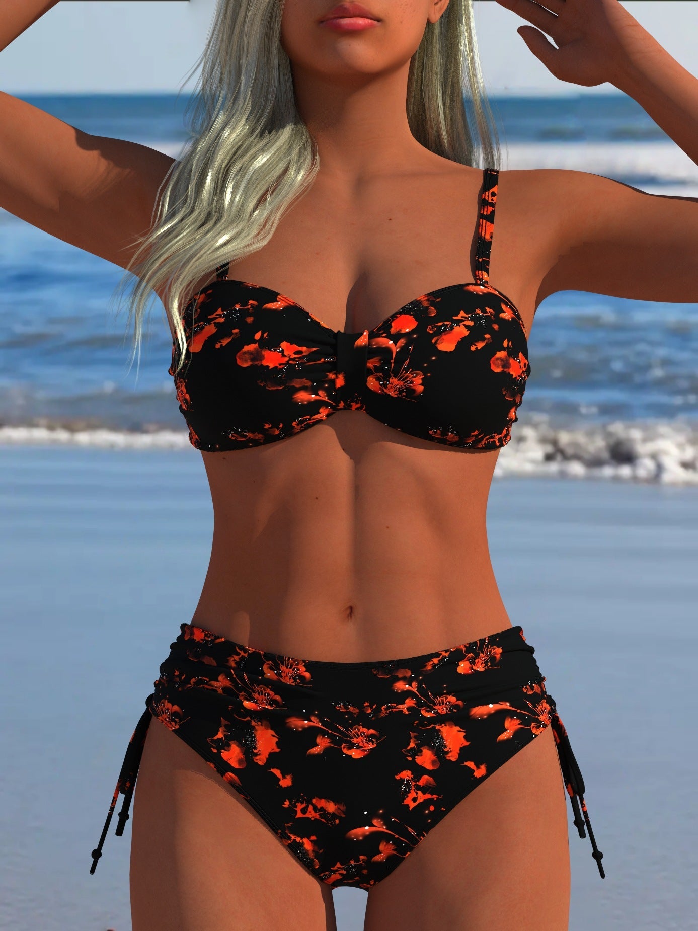 Damen Bikini-Set mit stilvollem Karomuster und goldfarbenen Akzenten