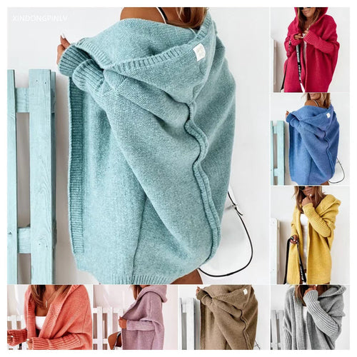 Damen Longline Kapuzen-Strickcardigan mit offener Front Shop Nory