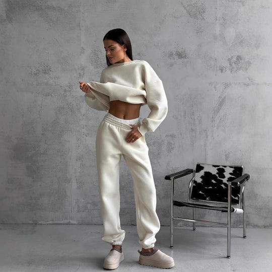 Damen lässiger Sport-Loungewear-Anzug mit crop Schnitt und weitem Bein
