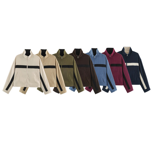 Damen Cropped Trackjacke mit Stehkragen, Reißverschluss und seitlichen Kontraststreifen Shop Nory
