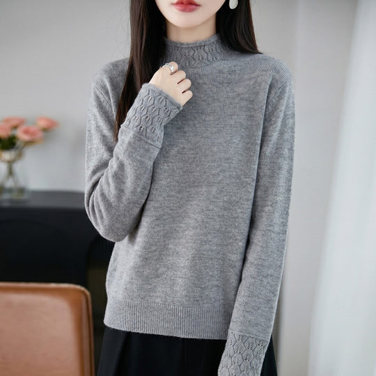 Damen Mockneck-Feinstrickpullover mit Ajour-Detail an Kragen und Bündchen Shop Nory