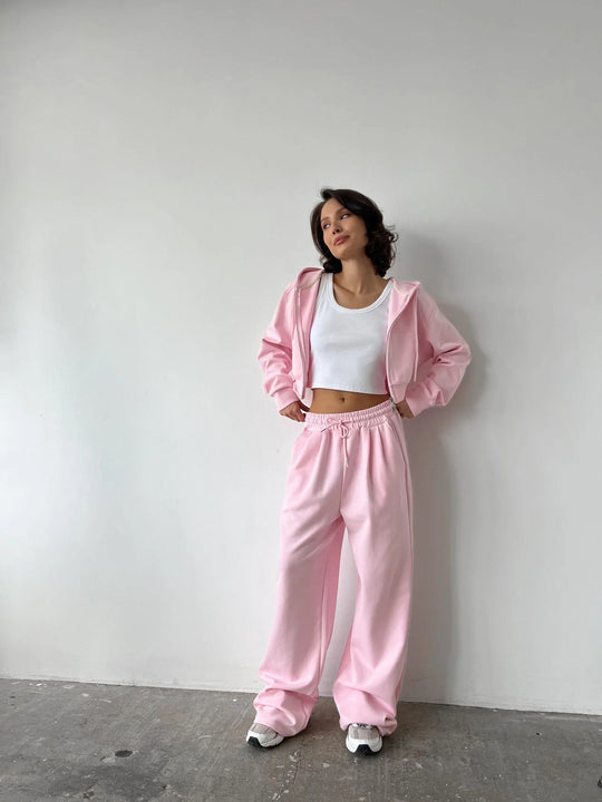 Damen Cropped Hoodie und entspannte Jogginghose Set