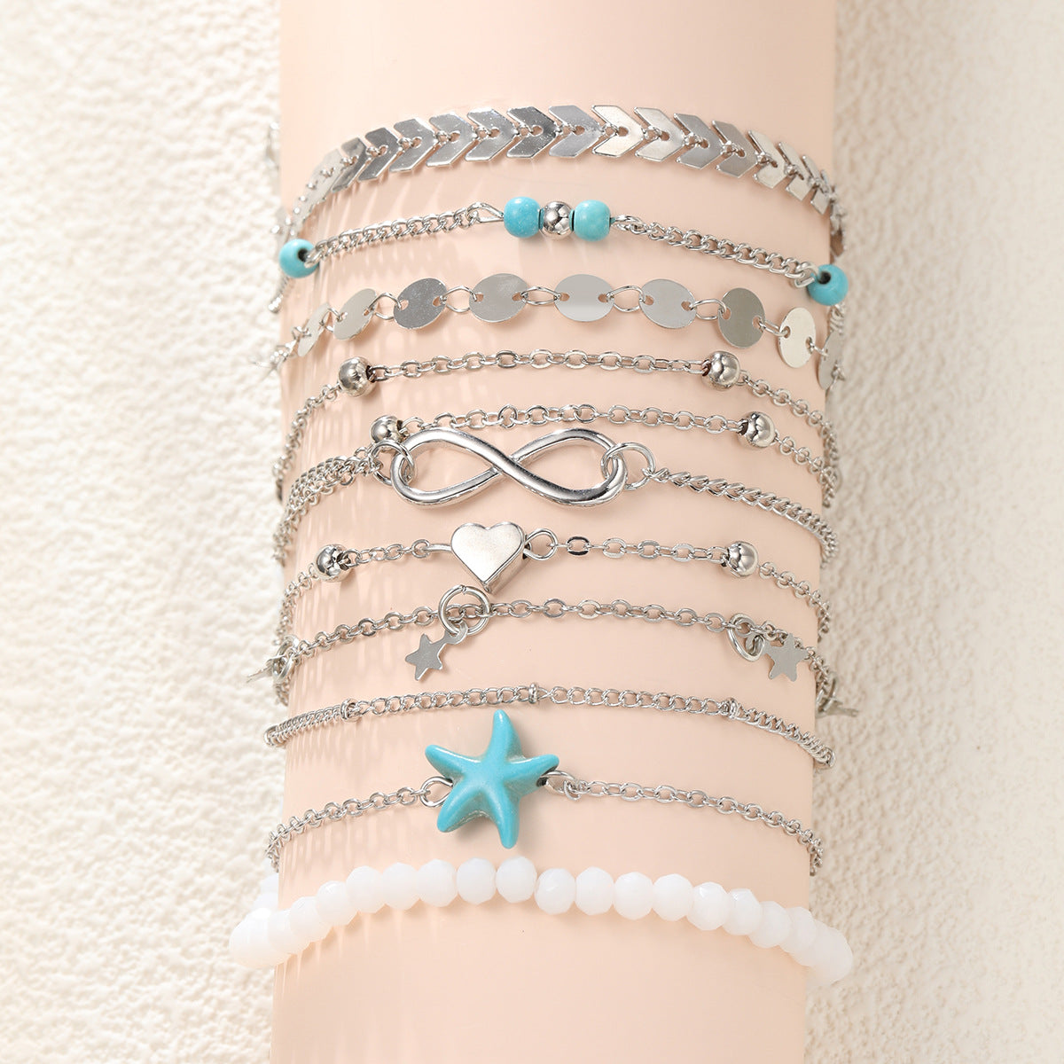 Damen Schmuckarmband-Set mit maritimen Anhängern und bunten Perlen Shop Nory