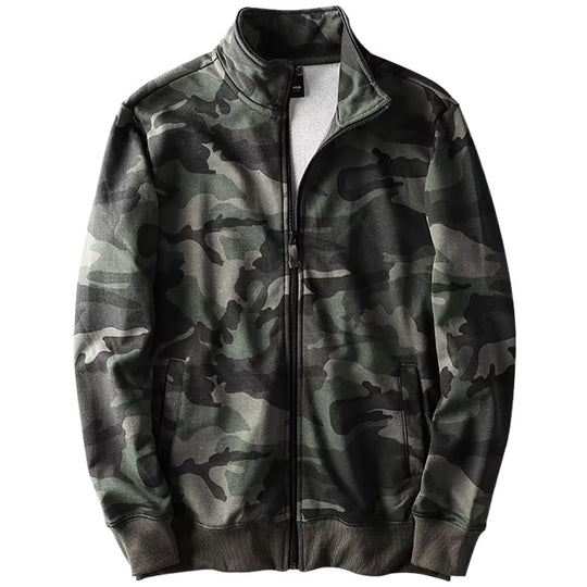 Herren Camouflage Baumwoll‑Fleece‑Zipjacke mit Stehkragen und Rippbündchen Shop Nory
