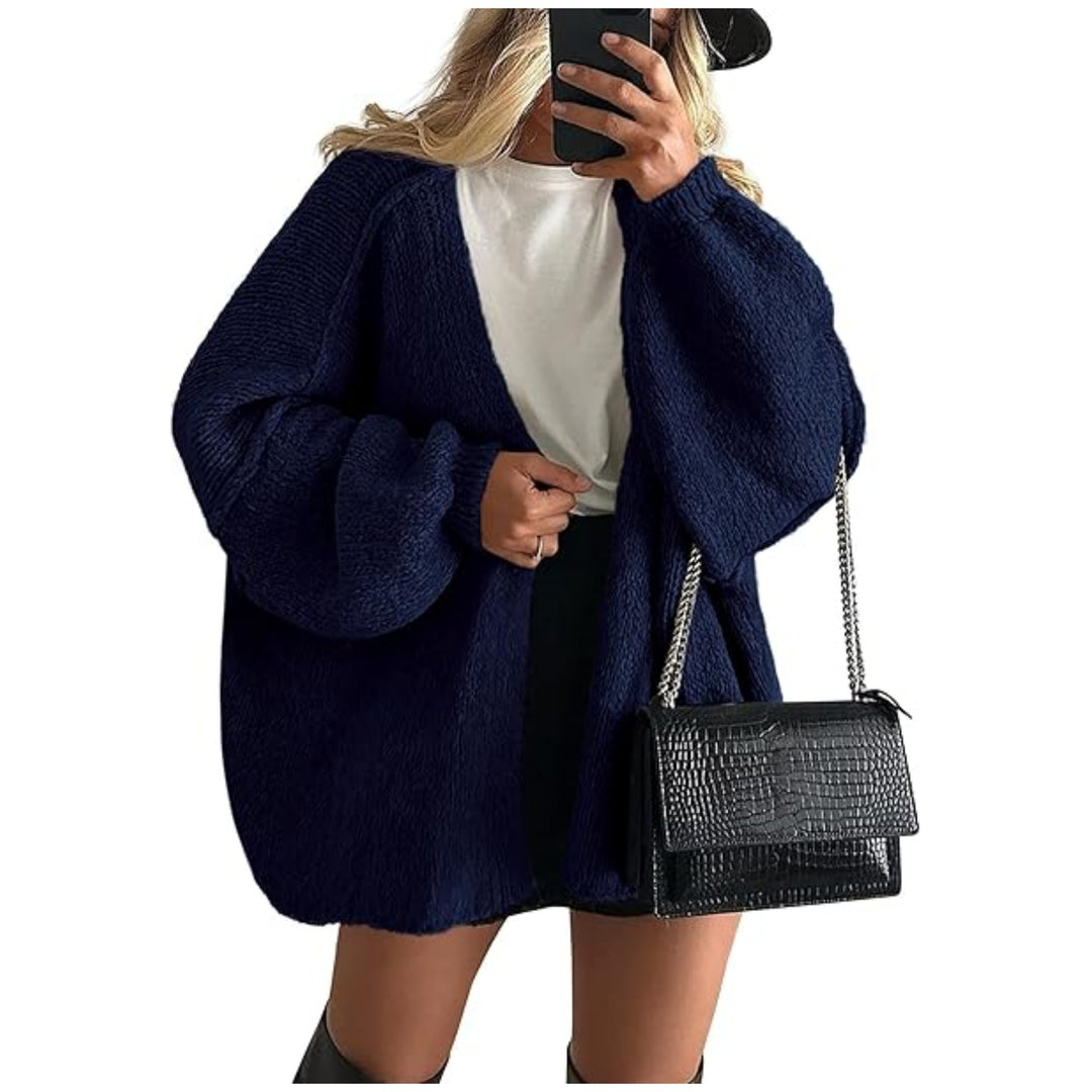 Damen Oversize Strickcardigan mit Ballonärmeln und offener Front Shop Nory