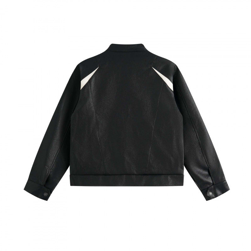 Unisex Boxy-Lederoptik-Bomberjacke mit kontrastierenden Fronttaschen und Stehkragen Shop Nory