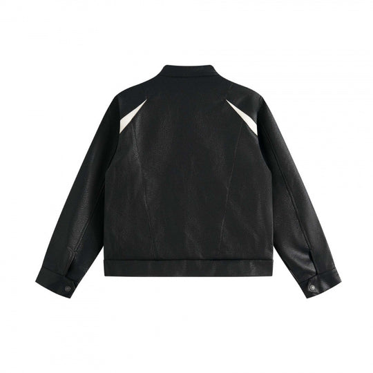 Unisex Boxy-Lederoptik-Bomberjacke mit kontrastierenden Fronttaschen und Stehkragen Shop Nory