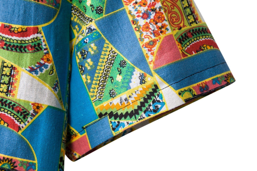 Herren Kurzarmhemd mit auffälligem Patchwork-Muster