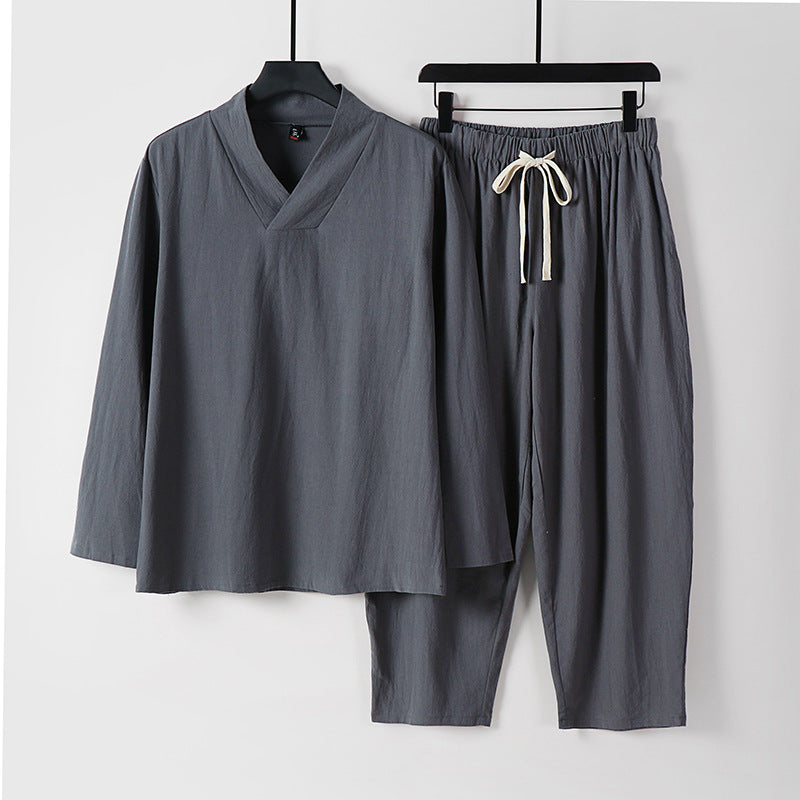 Herren Leichtes, weites Loungewear-Set mit V-Ausschnitt und Kordelbund Shop Nory