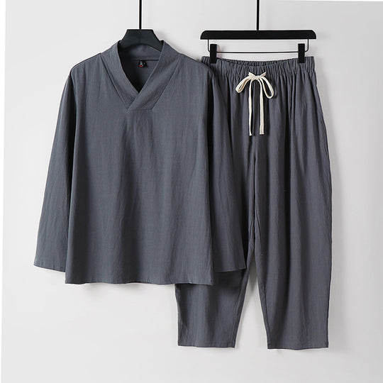 Herren Leichtes, weites Loungewear-Set mit V-Ausschnitt und Kordelbund Shop Nory