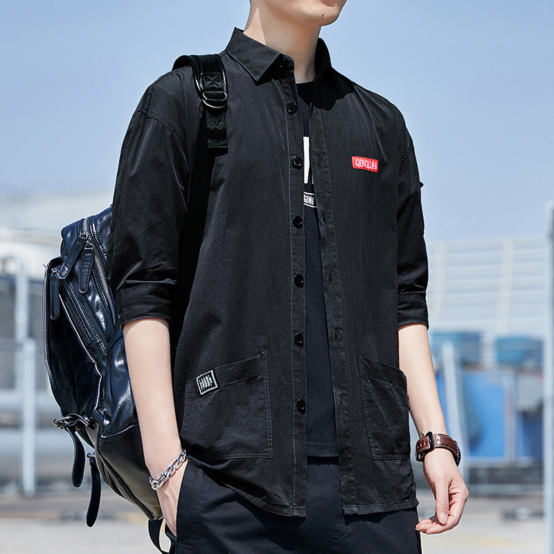 Herren Overshirt‑Hemdjacke im leichten Canvas‑Look mit aufgesetzten Fronttaschen und verkürzten Ärmeln Shop Nory