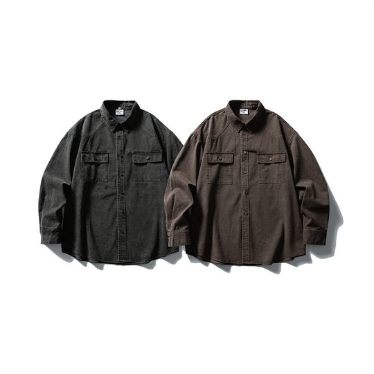 Unisex Oversize Baumwoll-Denim Hemdjacke mit aufgesetzten Brusttaschen und gerundetem Saum Shop Nory
