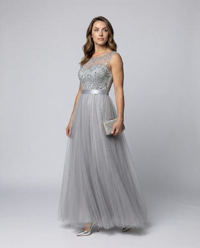 Herz-Ausschnitt Maxi Ombre Grau Kleid mit Schaufel-Bodice