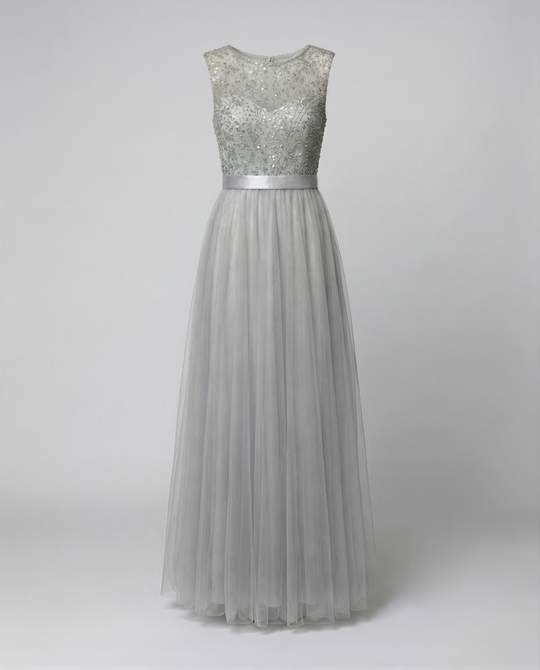 Herz-Ausschnitt Maxi Ombre Grau Kleid mit Schaufel-Bodice