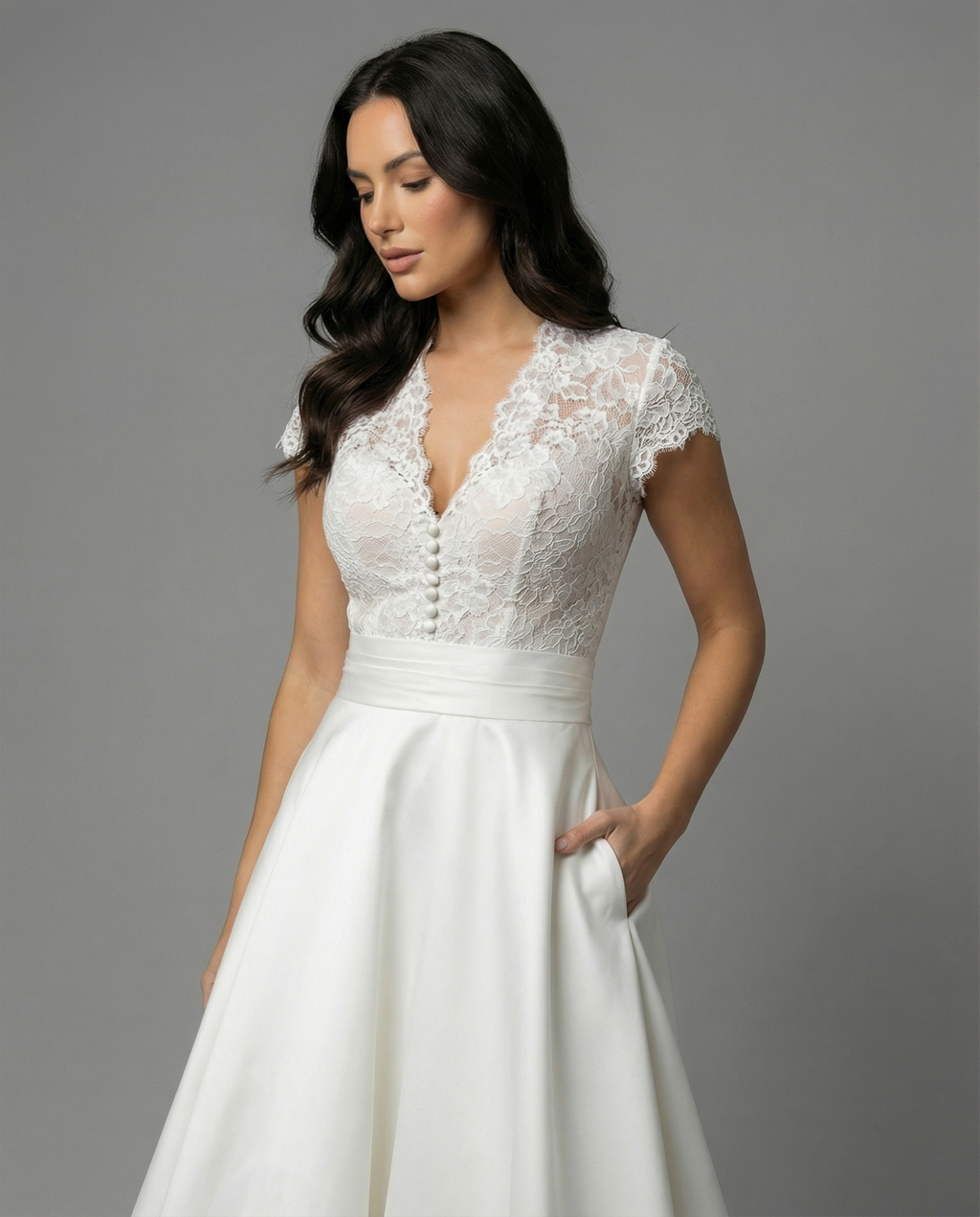 Damen Hochwertiges Hochzeitskleid mit Spitzendetails und schwingendem Rock ShopNory