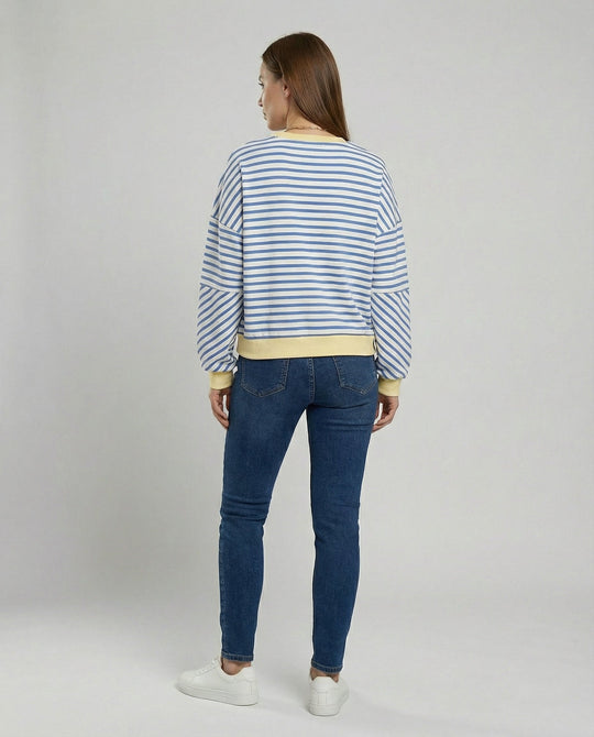 Damen lässiges gestreiftes Sweatshirt mit Boxy-Schnitt und kontrastierenden Abschlüssen Shop Nory