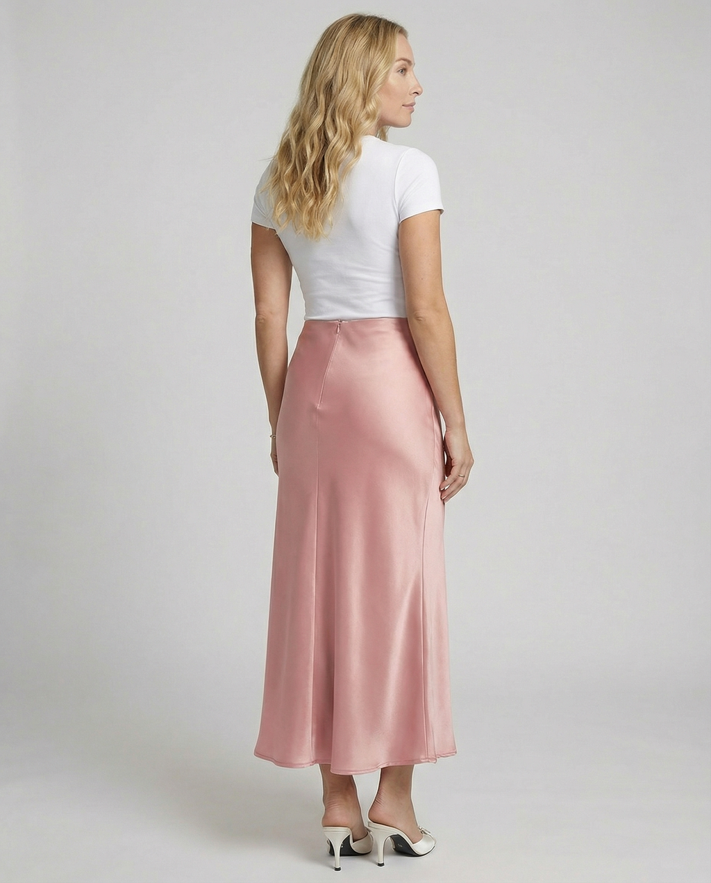 Damen Satin-Midirock mit fließendem Schnitt und hohem Bund