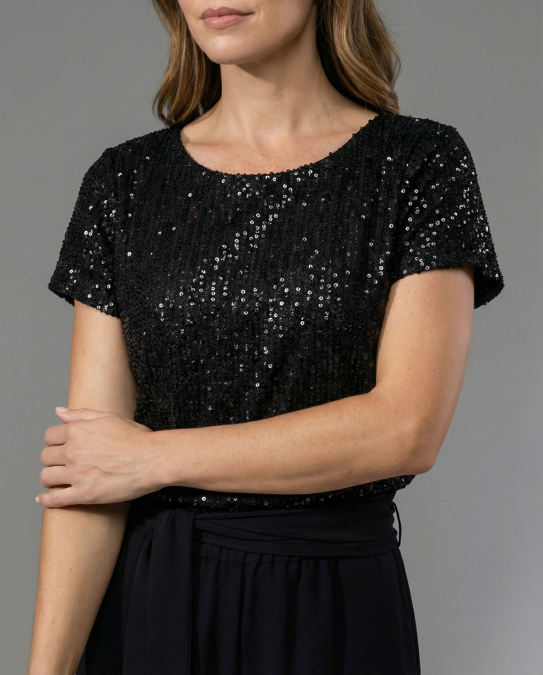 Damen Glitzernder Jumpsuit mit weitem Bein und Taillengürtel