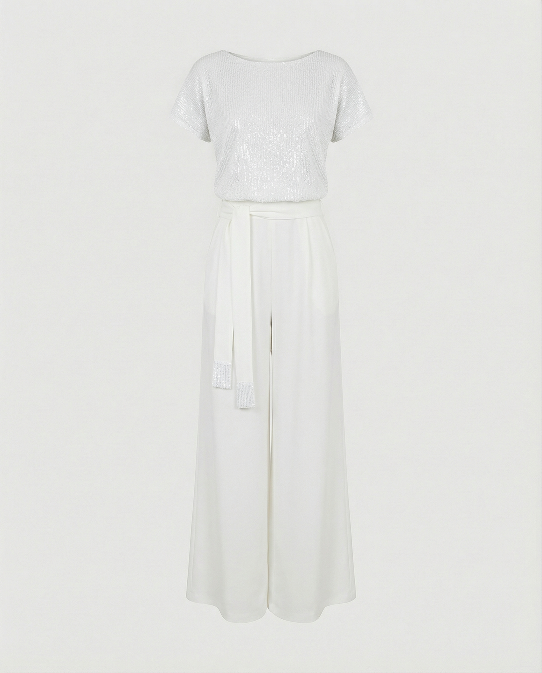 Damen Glitzernder Jumpsuit mit weitem Bein und Taillengürtel