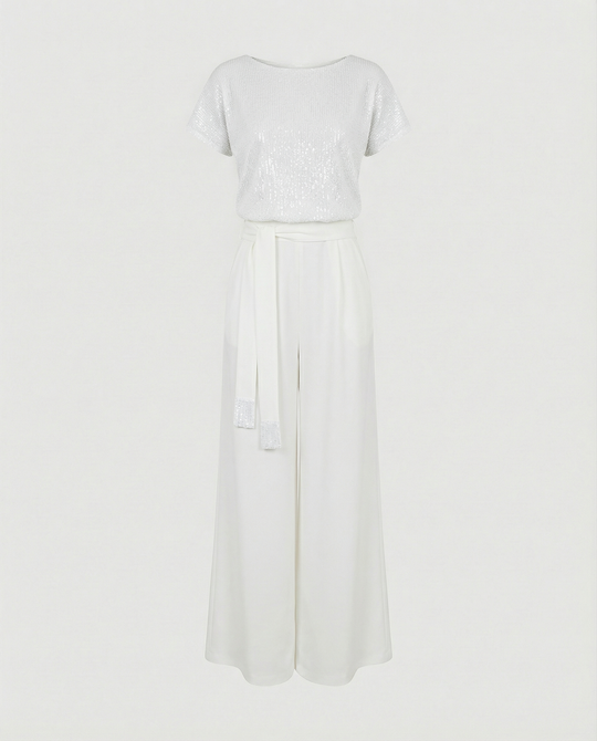 Damen Glitzernder Jumpsuit mit weitem Bein und Taillengürtel