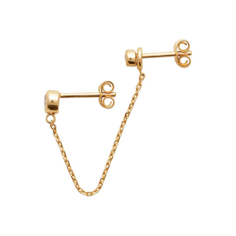Ohrstecker Doppelstecker mit Zirkonia und Kette vergoldet - Ohrringe für Damen | Shop Nory