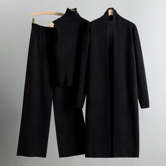 Schickes Damen Satz mit Langem Mantel und Gerader Hose