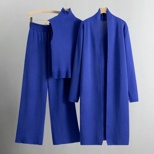 Schickes Damen Satz mit Langem Mantel und Gerader Hose