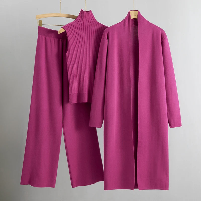 Schickes Damen Satz mit Langem Mantel und Gerader Hose