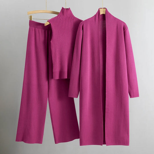 Schickes Damen Satz mit Langem Mantel und Gerader Hose