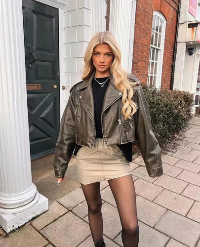 Damen Lederjacke mit Reißverschluss und GürtelDetails