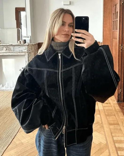 Lederjacke - Damen Freizeitjacke Schwarz