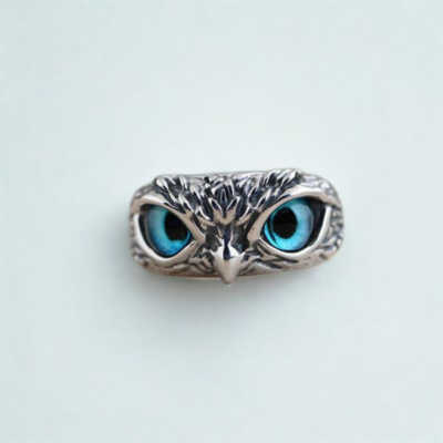 Eule des guten Glücks verstellbarer Ring in Silber und Opal | Shop Nory