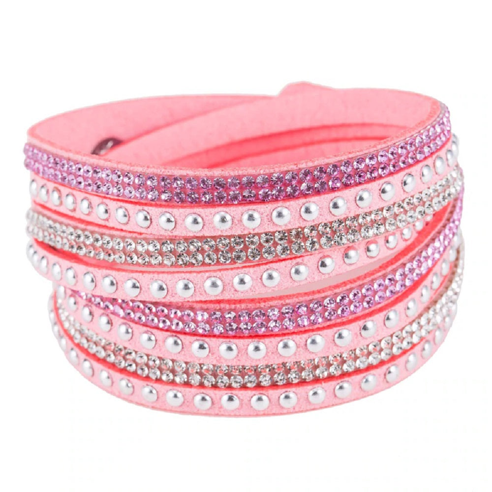 Unisex Paved Leder Strass Armreif Wickel Verstellbare Armbänder | Shop Nory