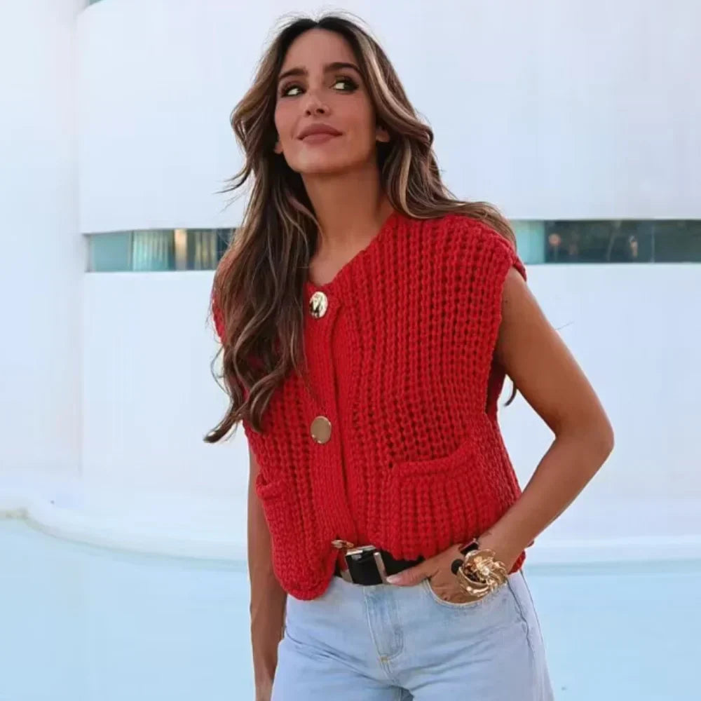 Shopnory | Ärmelloses Gilet - Lässig - Gestrickt - Sommer