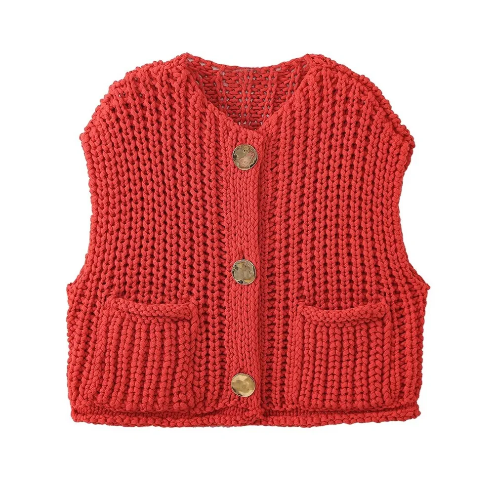 Shopnory | Ärmelloses Gilet - Lässig - Gestrickt - Sommer