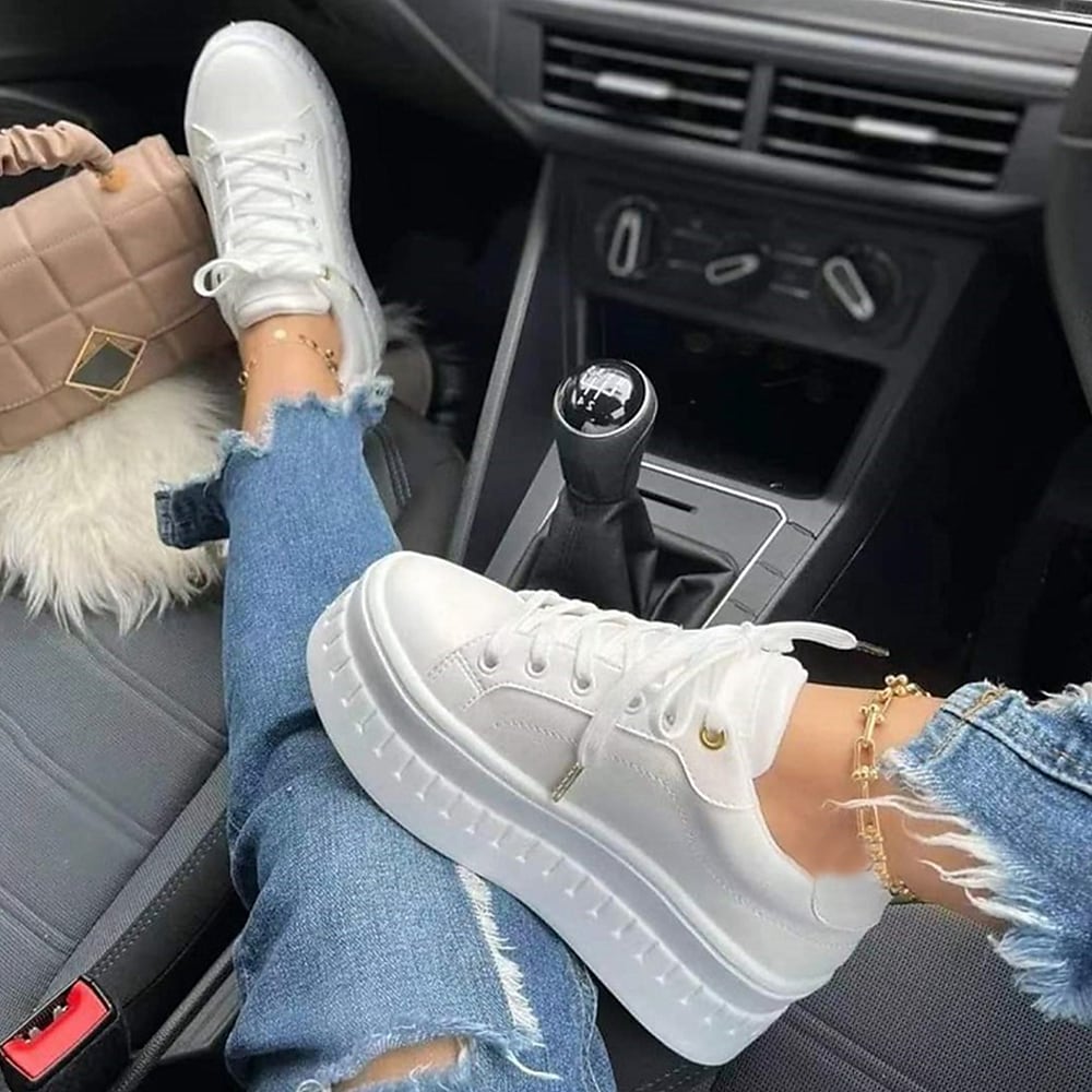 Plattform Sneakers - Frauen Bequeme Schnürschuhe mit dicker Sohle