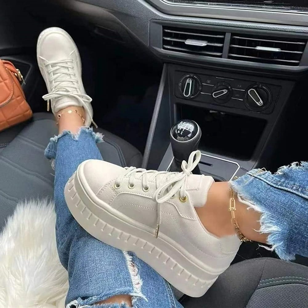 Plattform Sneakers - Frauen Bequeme Schnürschuhe mit dicker Sohle