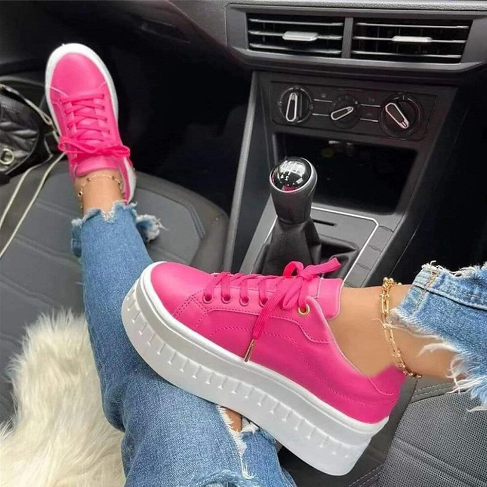 Plattform Sneakers - Frauen Bequeme Schnürschuhe mit dicker Sohle