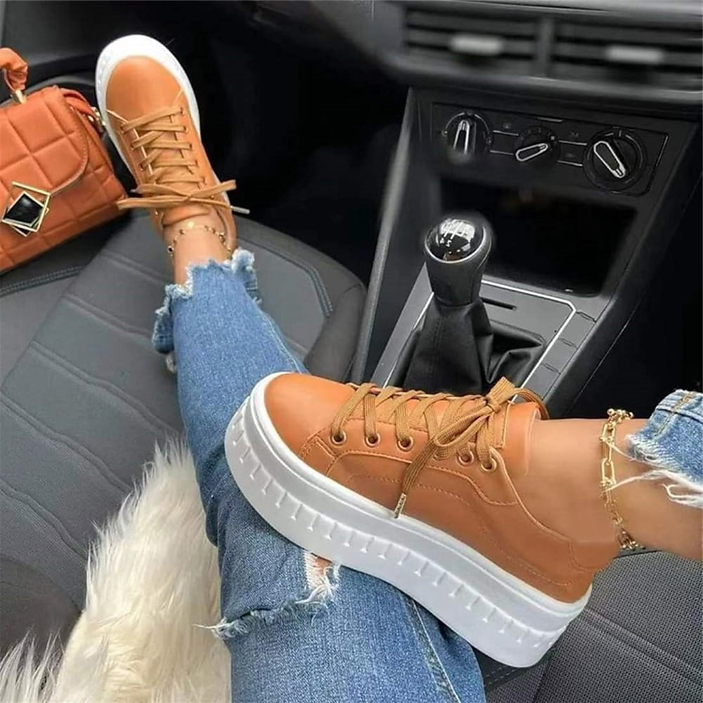 Plattform Sneakers - Frauen Bequeme Schnürschuhe mit dicker Sohle