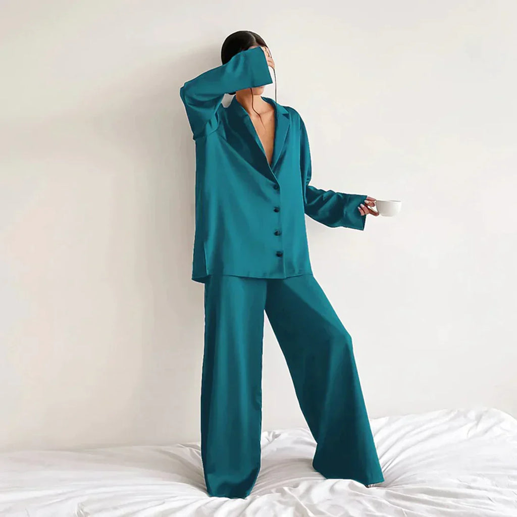 Satin PyjamA-Satz mit Weitem Hose