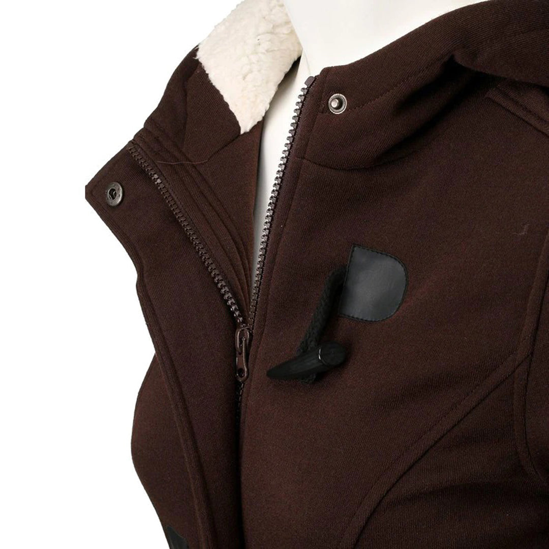 Woll Toggle Duffle Mantel Kapuzenfuzzy Gefütterter Duffle Mantel